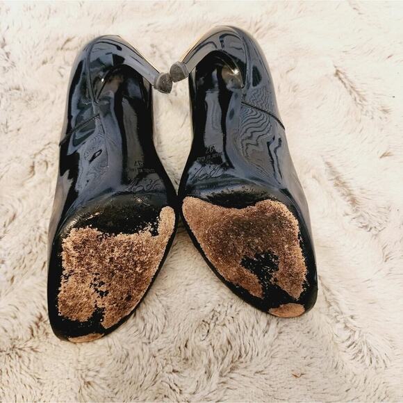 ROGER VIVIER BLACK PATENT LEATHER HEELS WITH GOLD ACCENT HEEL STRIPE SIZE 7 - Picture 10 of 11